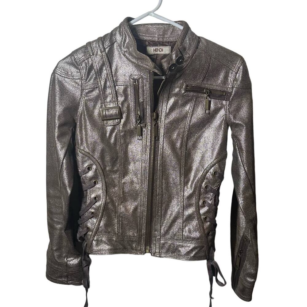 Hendi Brown Speckled Biker Lace Up Jacket Size Small